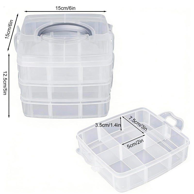 LZYMSZ 3-Tier Transparent Adjustable Stackable Compartment Slot Plastic Storage Box, Snap-Lock Clear Container Box for Storing Toy Jewelry Accessory 6.5 x 6.1x 4.9in(S) - Image 2